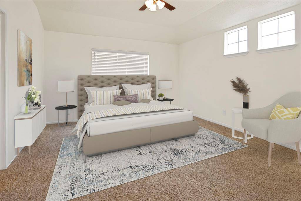 Primary bedroom. Virtually staged.