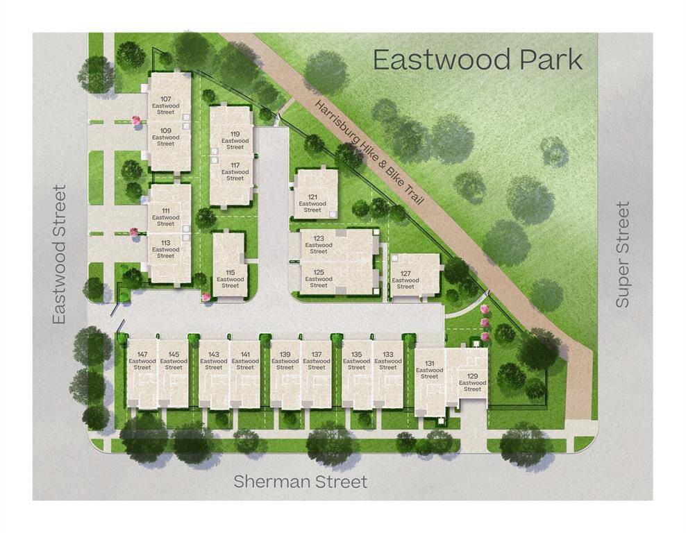 Site Plan for Eastwood Park! 111 Eastwood is located directly on the corner with access directly along the Harrisburg Hike & Bike Trail!