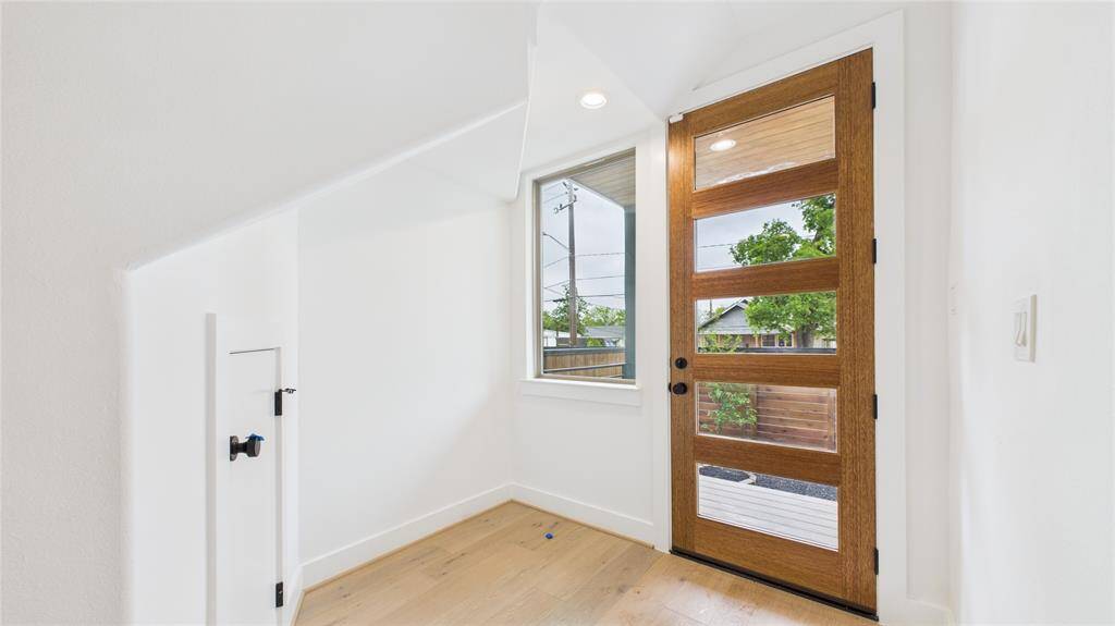 Front entry with storage closet.