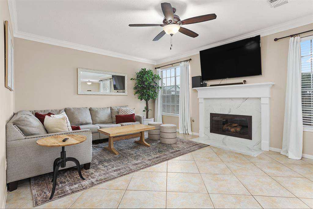Comfortable Family Room with Upated Fireplace Front