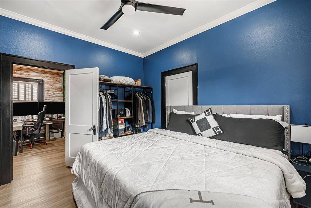 Primary bedroom with room for a king bed.