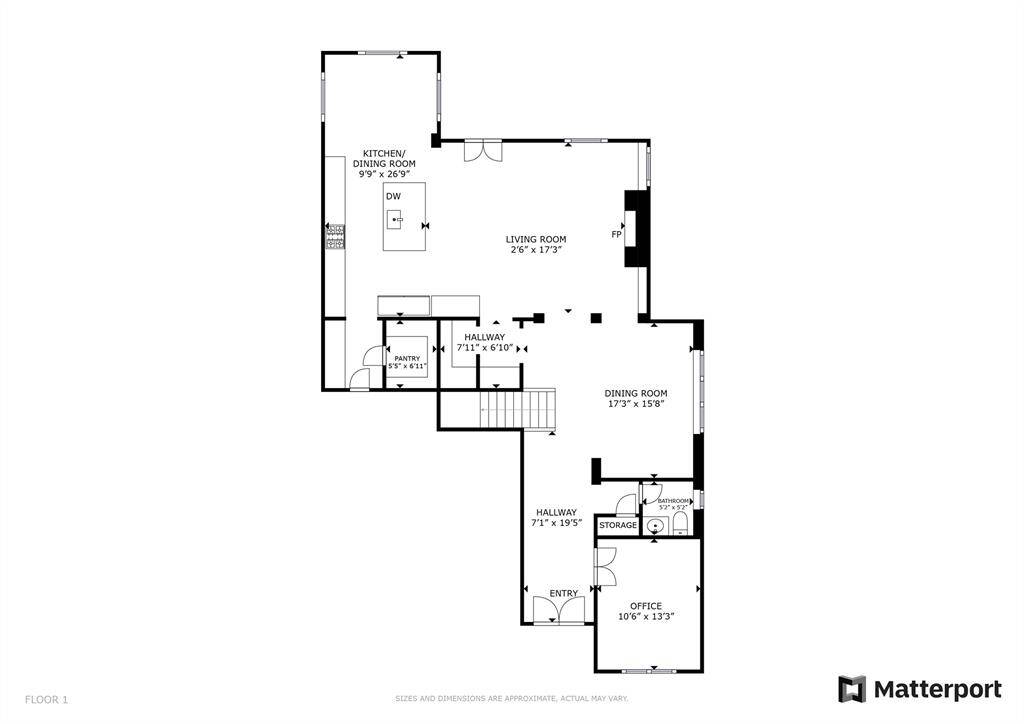 Downstairs at 1511 Baggett Ln. Please note: Matterport was a little wonky, and the following rooms have these measurements: Kitchen 17x16, Living room 17x16, Breakfast room 11x10