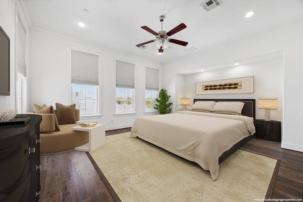Virtually staged primary bedroom.