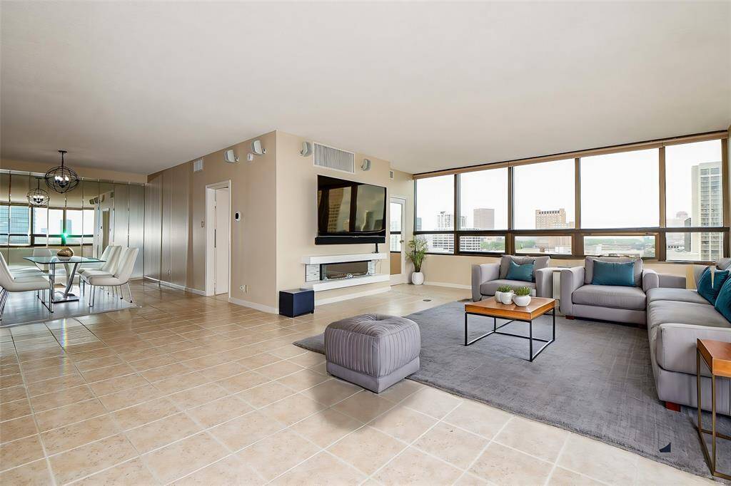 Living room with dining in the background
