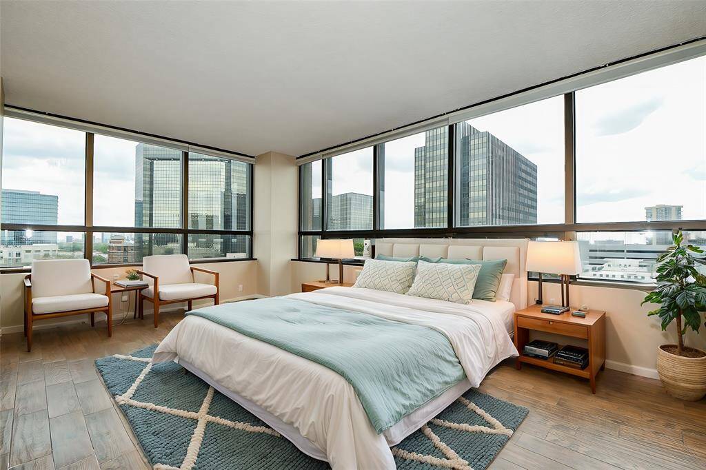 Primary bedroom with view to downtown
