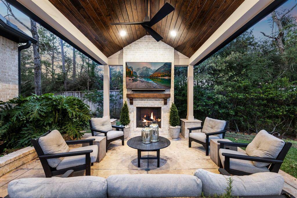 The stunning gazebo is the perfect spot for cozy evenings at home, offering a serene retreat to unwind and enjoy the outdoors.