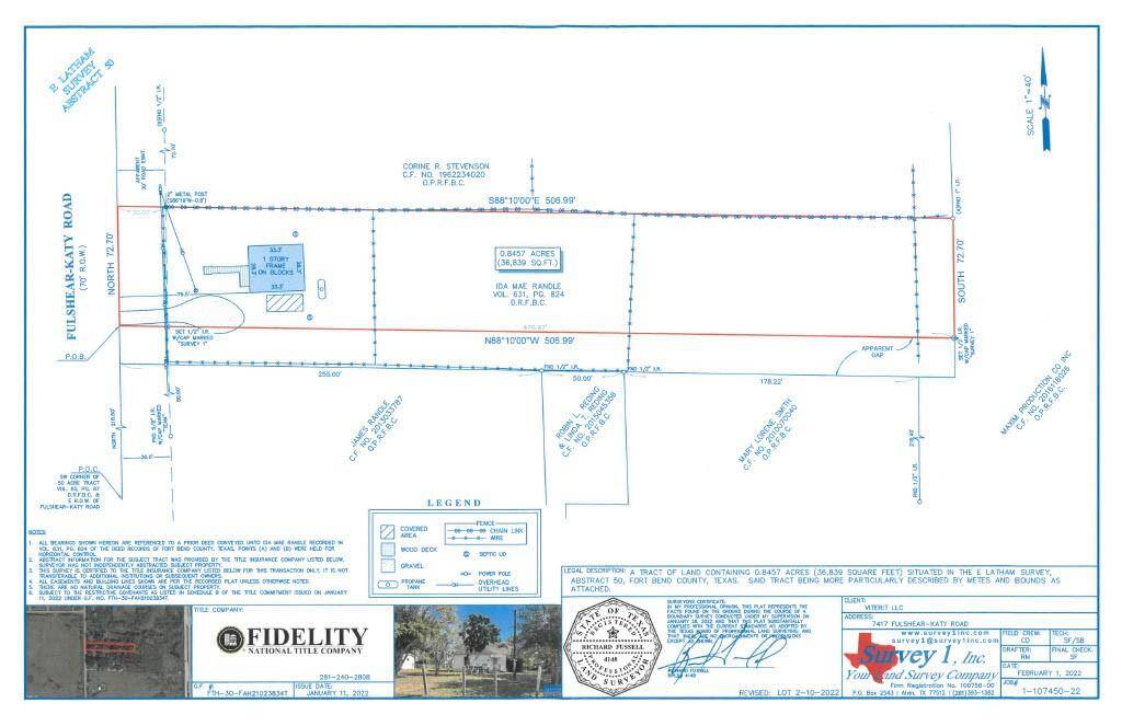Survey shows the .84-acre parcel outlined in red. The land has been cleared and is ready for your new build.