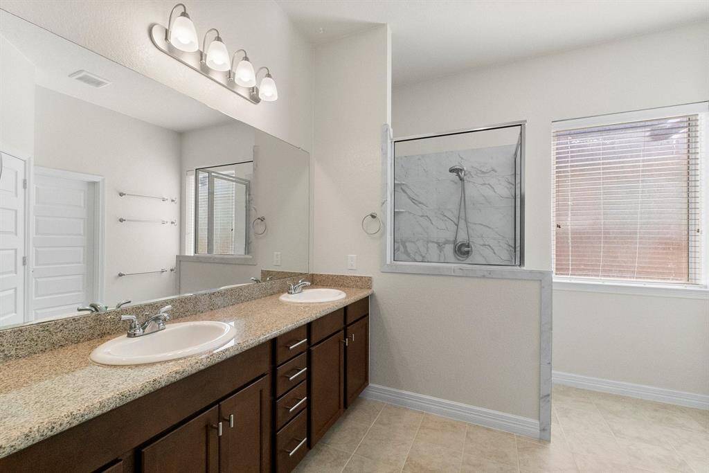 Primary bathroom with dual sinks