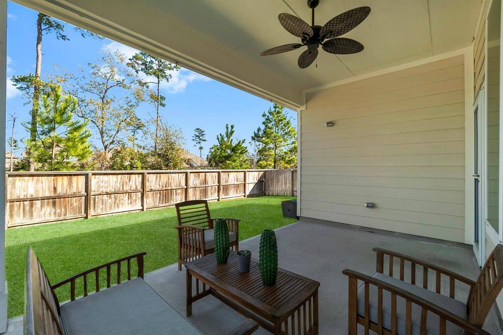 Covered patio is wired for a TV