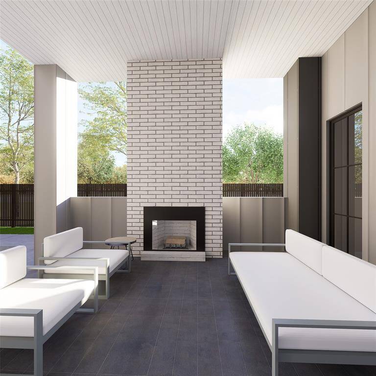 Abundant outdoor living space with gas fireplace