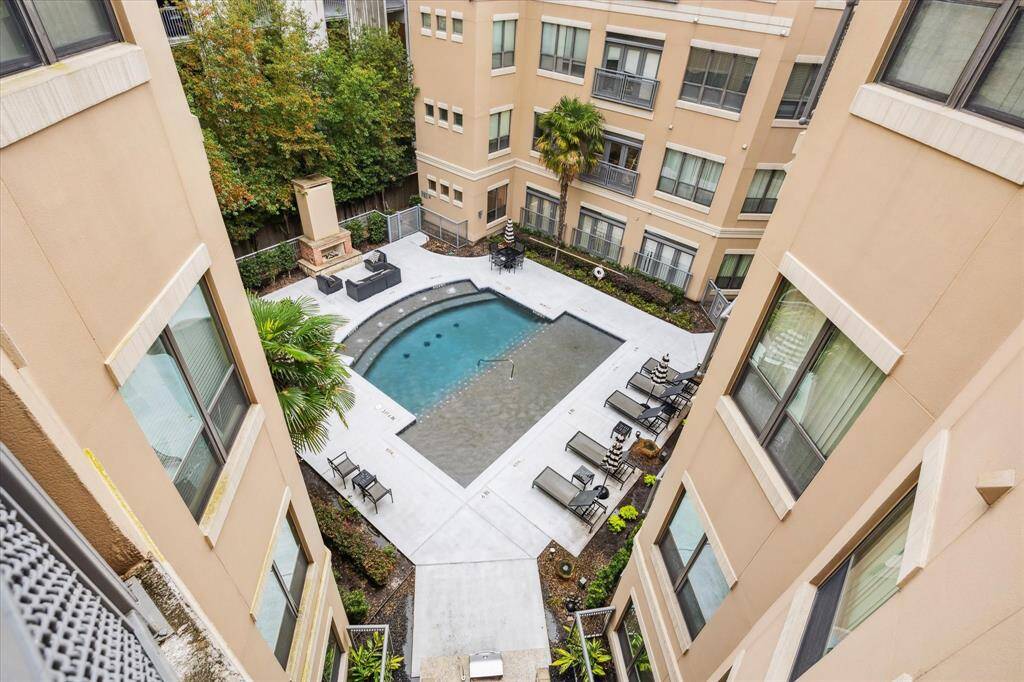 Experience tranquil 4th-floor views and the gentle sounds of a pool fountain from your private balcony. Enjoy access to six pools, each with outdoor fireplaces, community grills, and ample lounge seating.