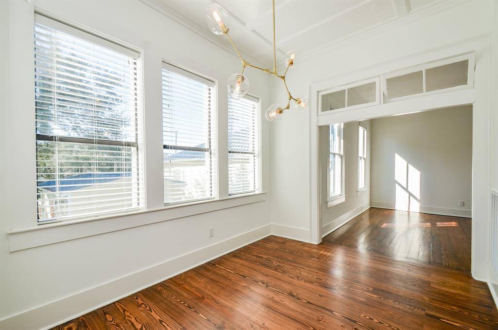 Dining area with view into living area.