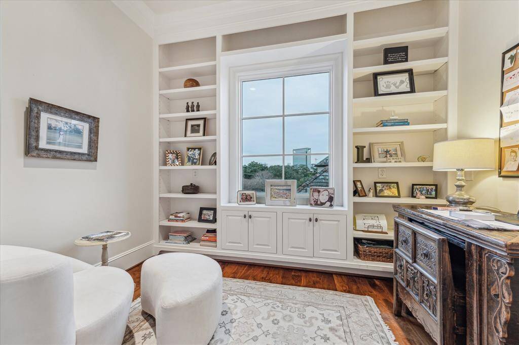 Office with Southern views and built-ins with adjustable shelving