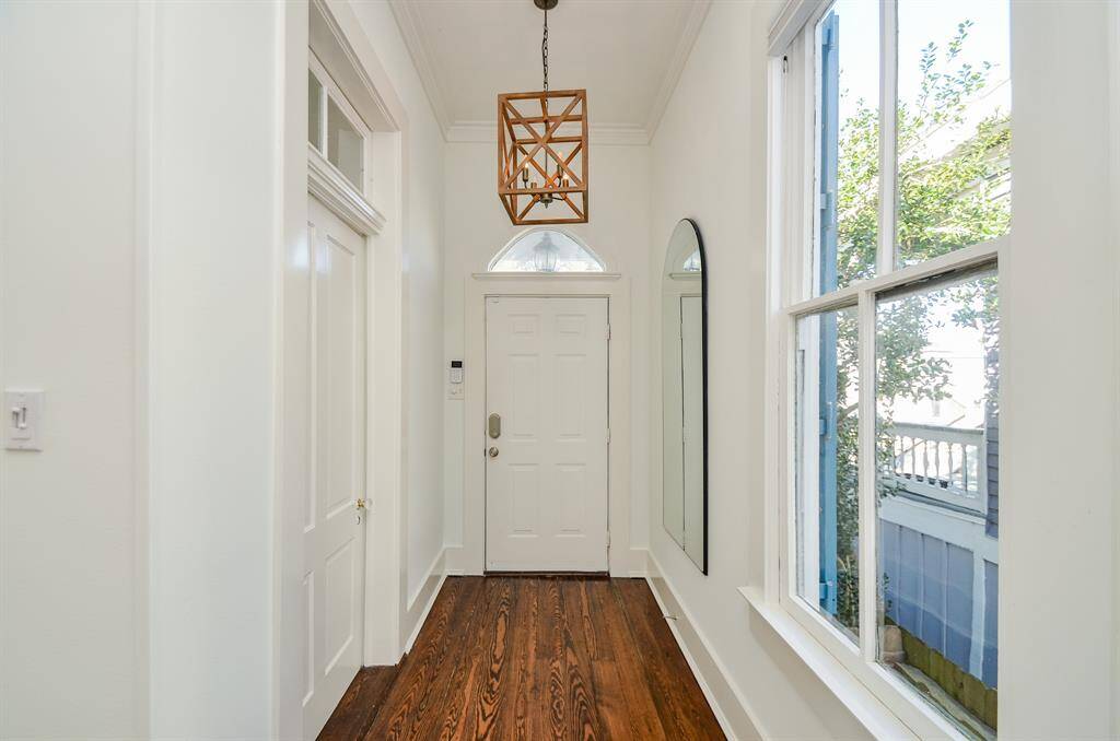 Entry way with updated lighting (2021).