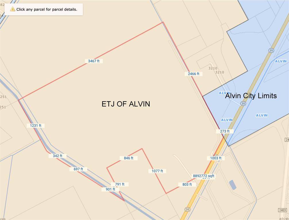 ETJ of Alvin with City limits just North of the Property.
