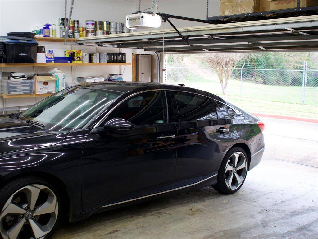 Two car garage with lots of storage