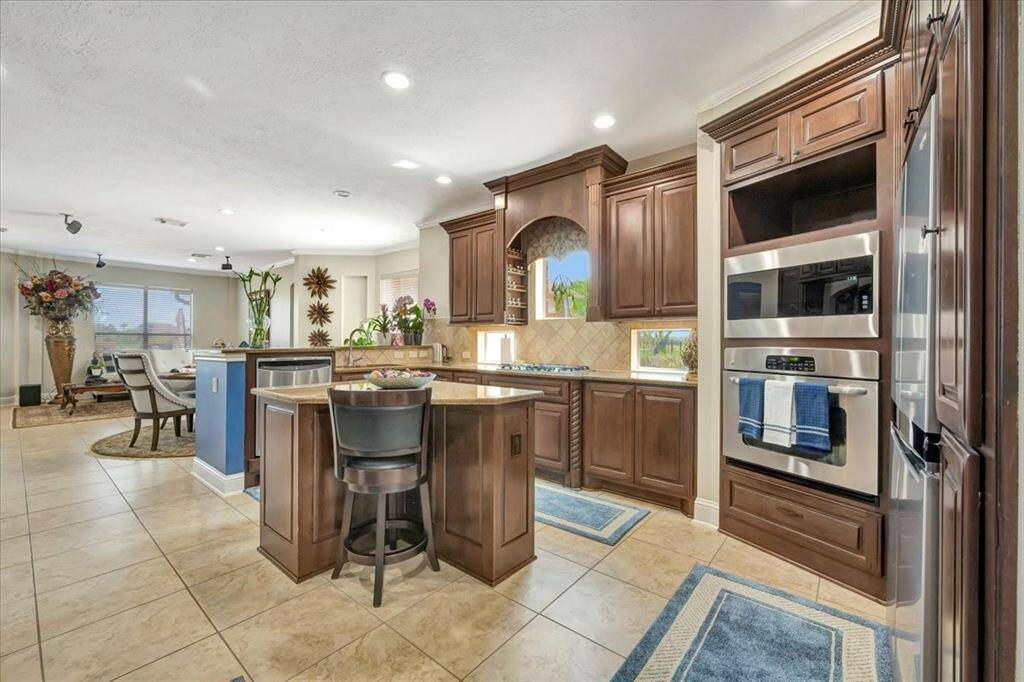 View of kitchen looking towards the family room.