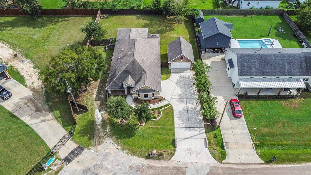 Aerial view of the home on a 0.413 acre lot