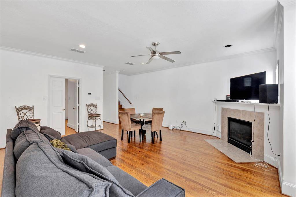 This is a spacious living room that leads into your updated kitchen!