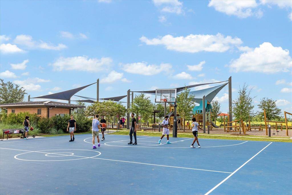 Basketball court and playground.