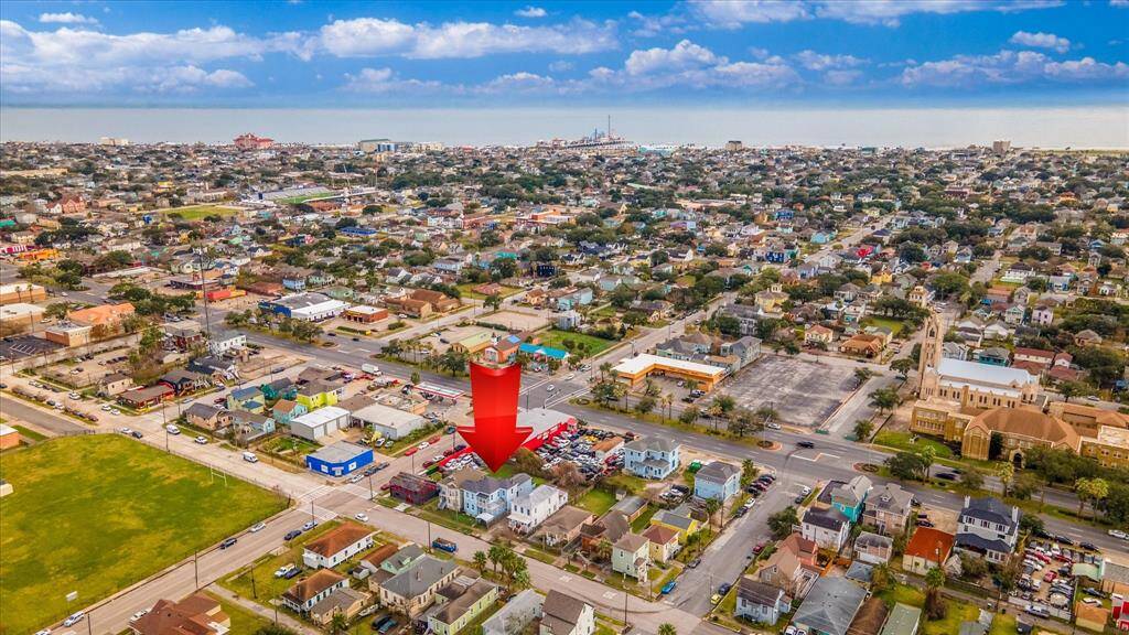 Drone view looking towards the Gulf.