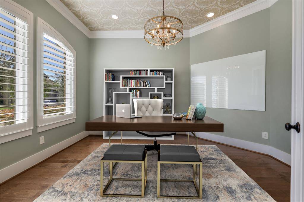Beautiful study - intricate paint detail on ceiling - high ceiling