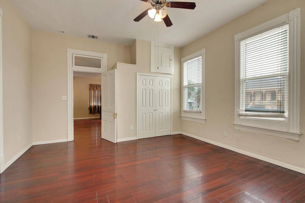 Bedroom 1- first floor- view looking towards room entrance from front room of the home.