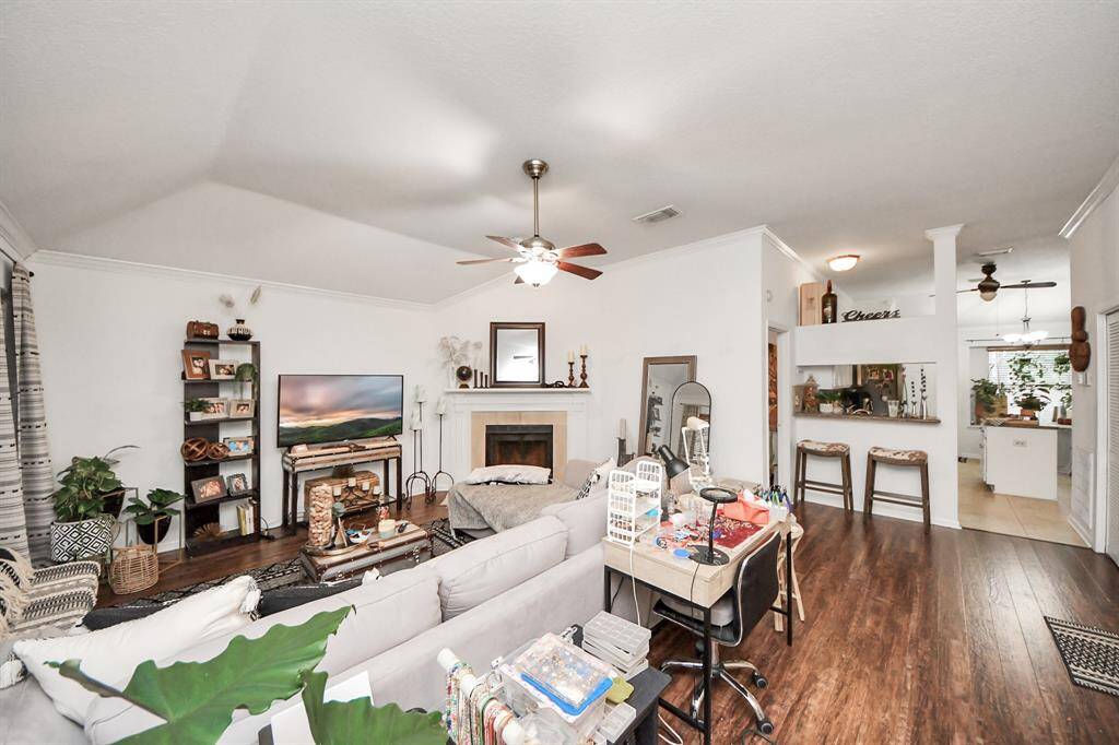 Upon entering the home is the spacious living room.