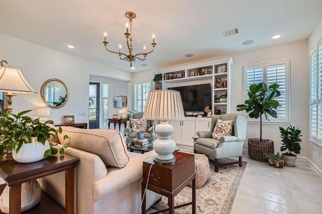 Spacious living room with custom built-ins