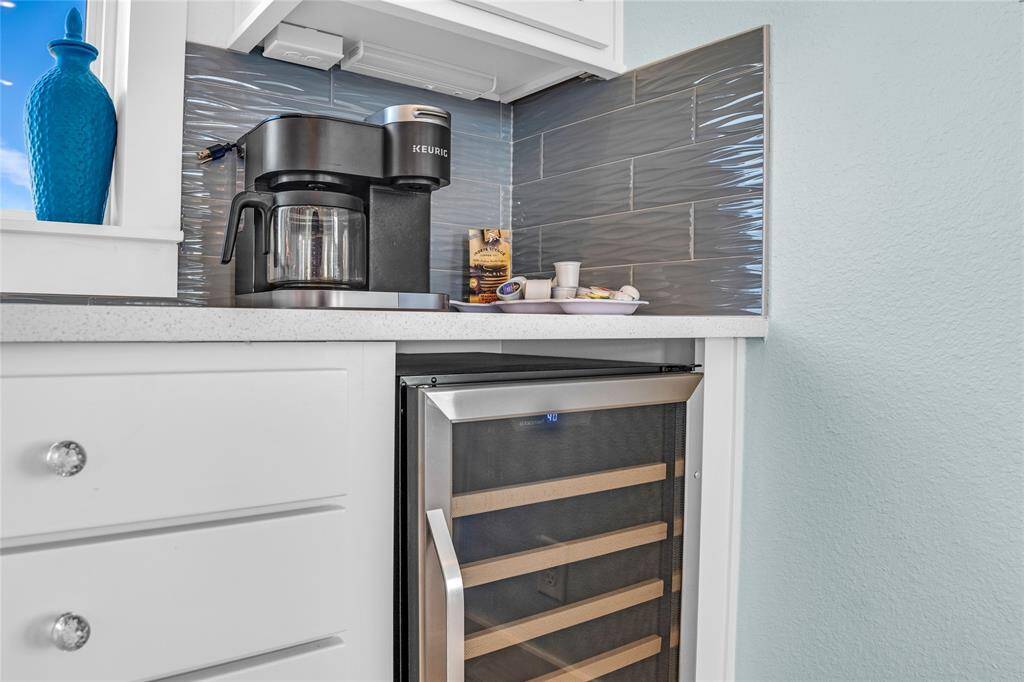 Coffee bar & wine fridge!