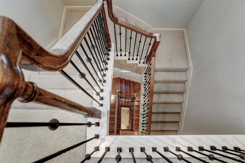 Carpeted stairs lead up to the glorious roof deck.