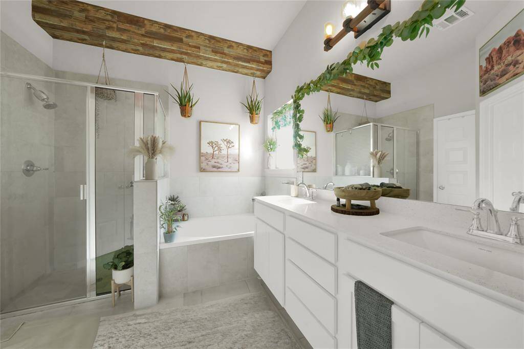 Primary bath with dual sink vanity