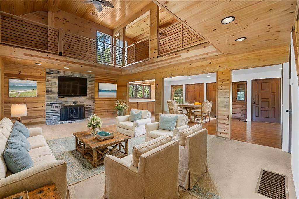 Virtually staged family room.