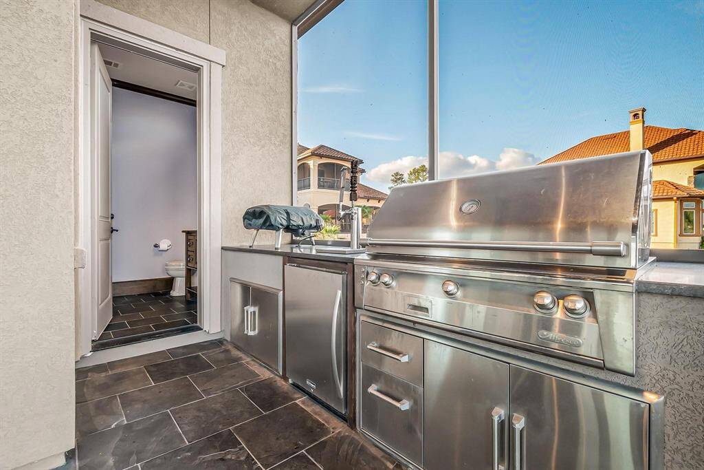 View showing the cooking space and bathroom.