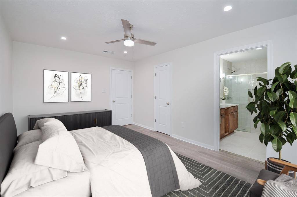 Virtually staged primary bedroom