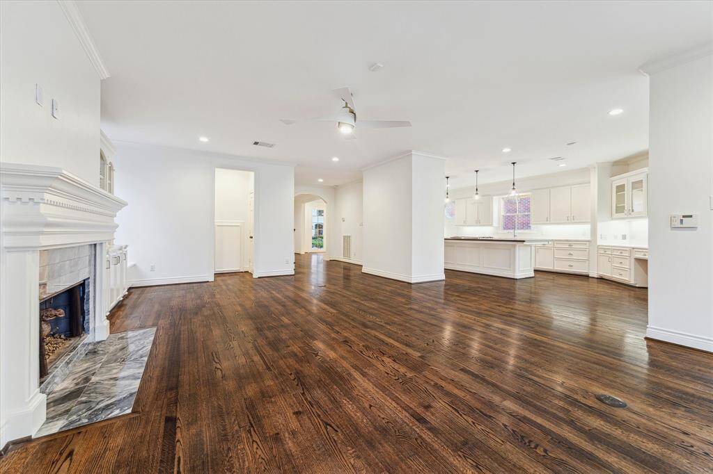 View of the open space between the family room and kitchen.