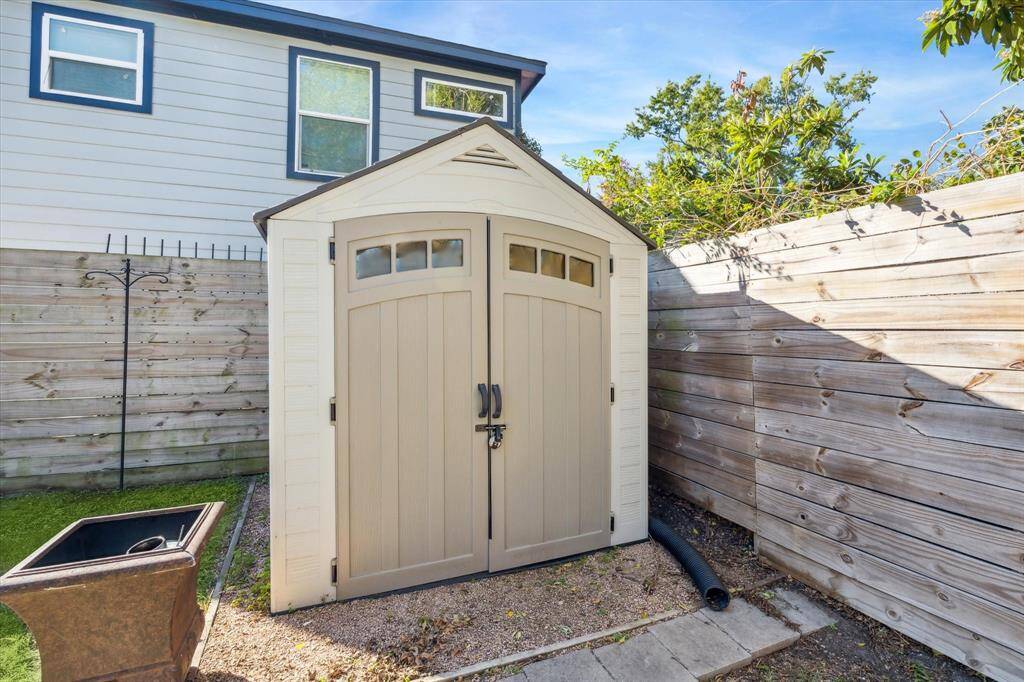 In addition to the storage shed, additional recent upgrades include: double-pane Pella windows throughout, replacement of A/C condenser and evaporator coil, gutters, access gate to backyard, and landscaping.