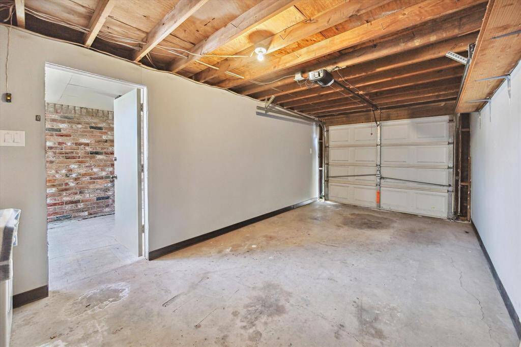 View of the oversized one car garage.