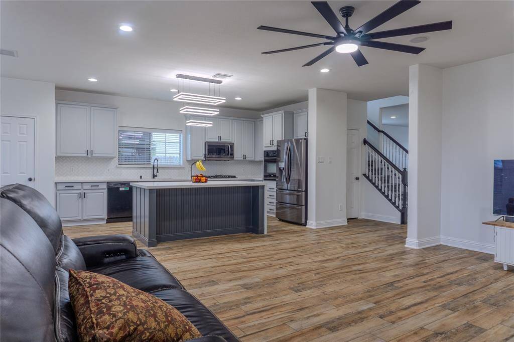 Living area with view of new kitchen!