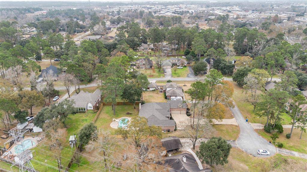 Aerial view of the home and area.