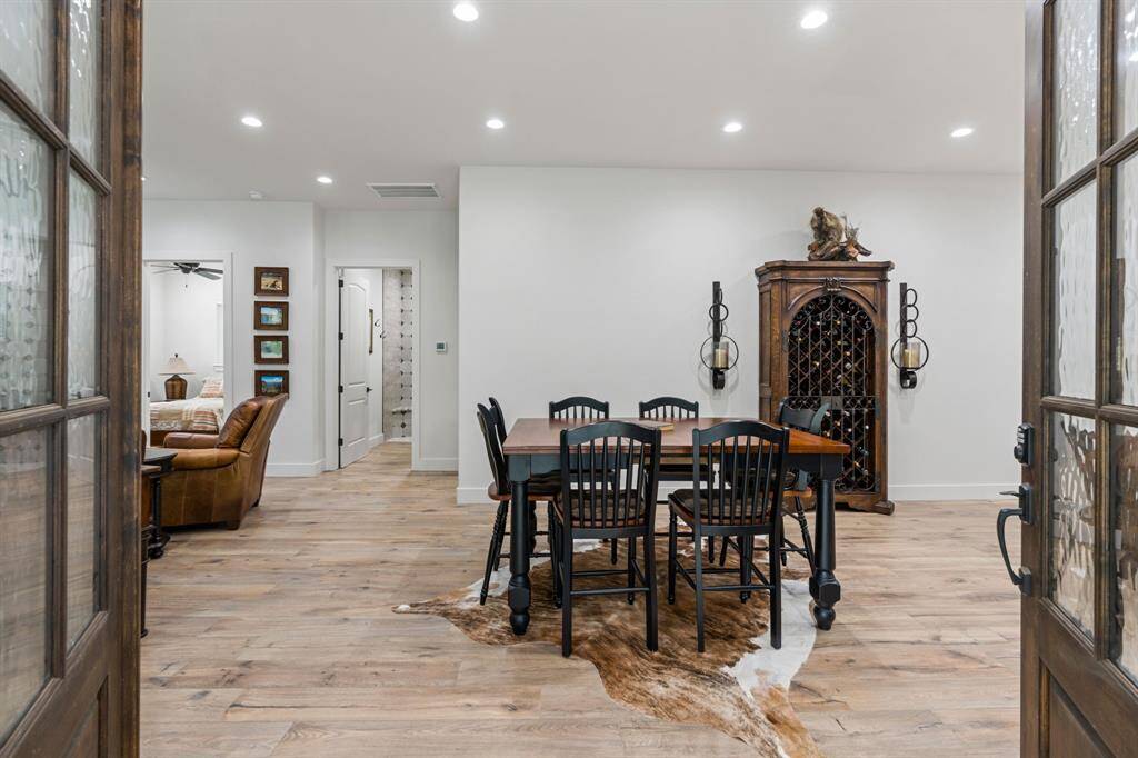 Upon entering is the dining area with recessed lighting.