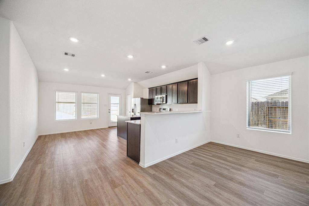 View of kitchen from living area