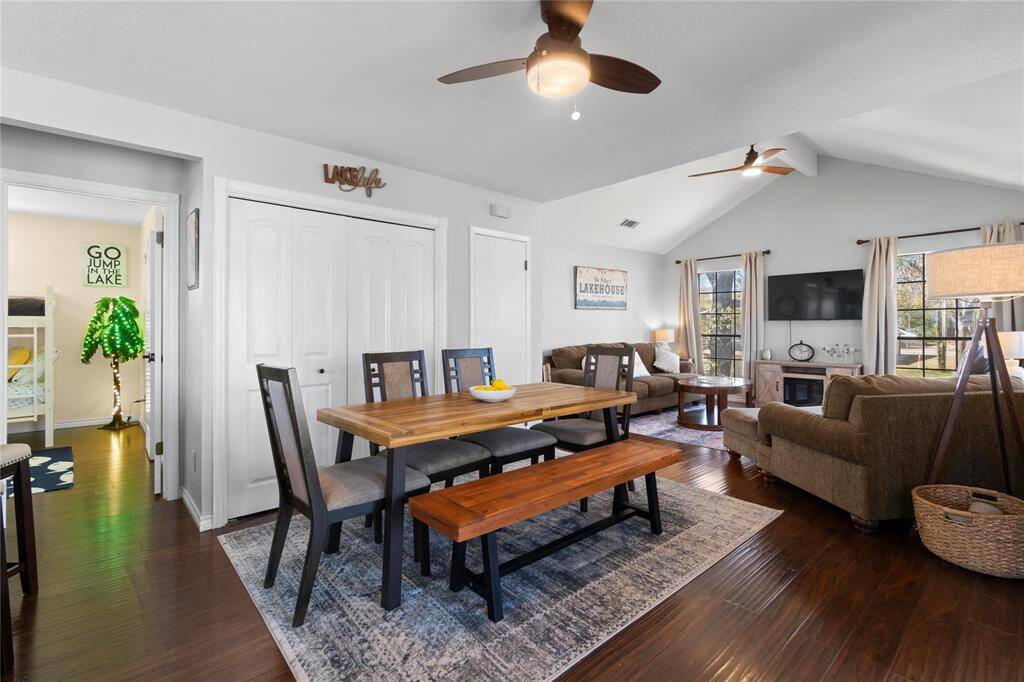 Large dining area; pantry and storage behind table