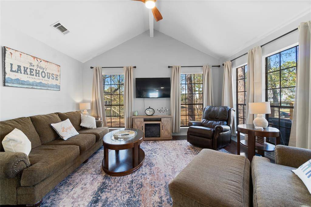 Living area with windows to the lake
