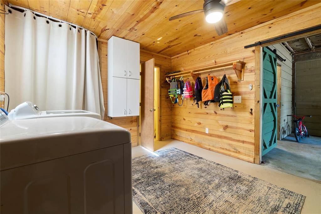 This pine-lined bonus room also has plenty of space to store life jackets, etc.