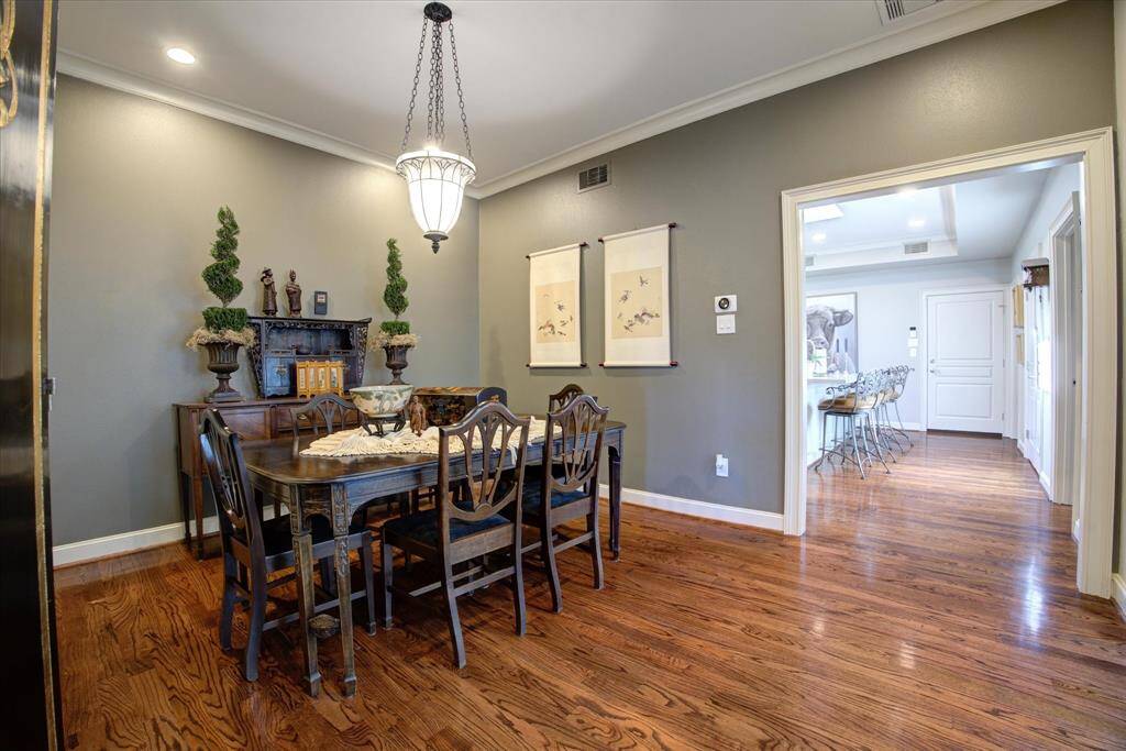 Another view of the dining room with views into the kitchen.