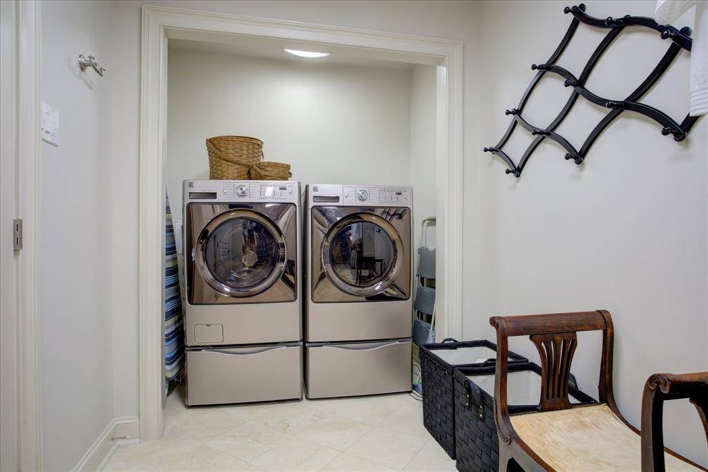 The laundry space is currently in the primary closet. The laundry could also be moved back to the garage, if desired.