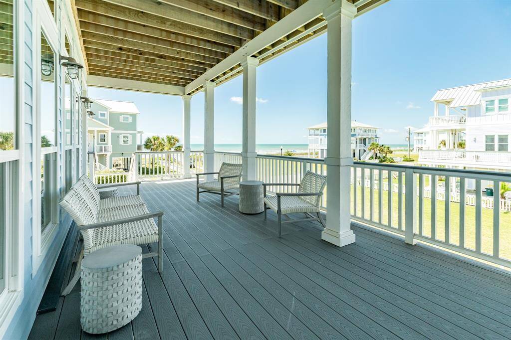 The porches on this home are over-sized and beautifully furnished.  Direct view of the beach.