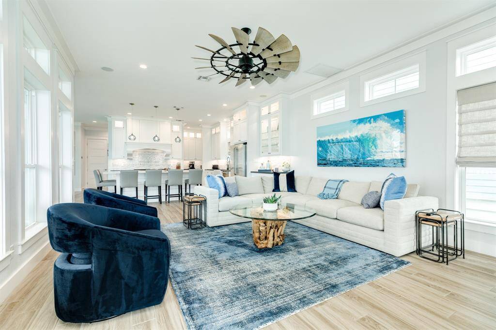 Comfortable living room with spectacular custom art.