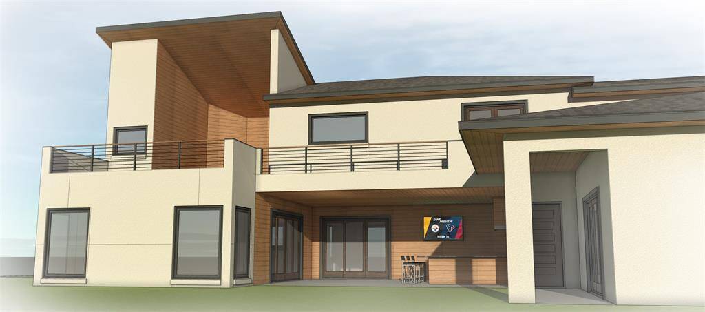 REAR ELEVATION OF AN EXISTING DESIGN THAT UTILIZES GREAT OUTDOOR LIVING WITH A LARGE COVERED PATIO AND BALCONY.